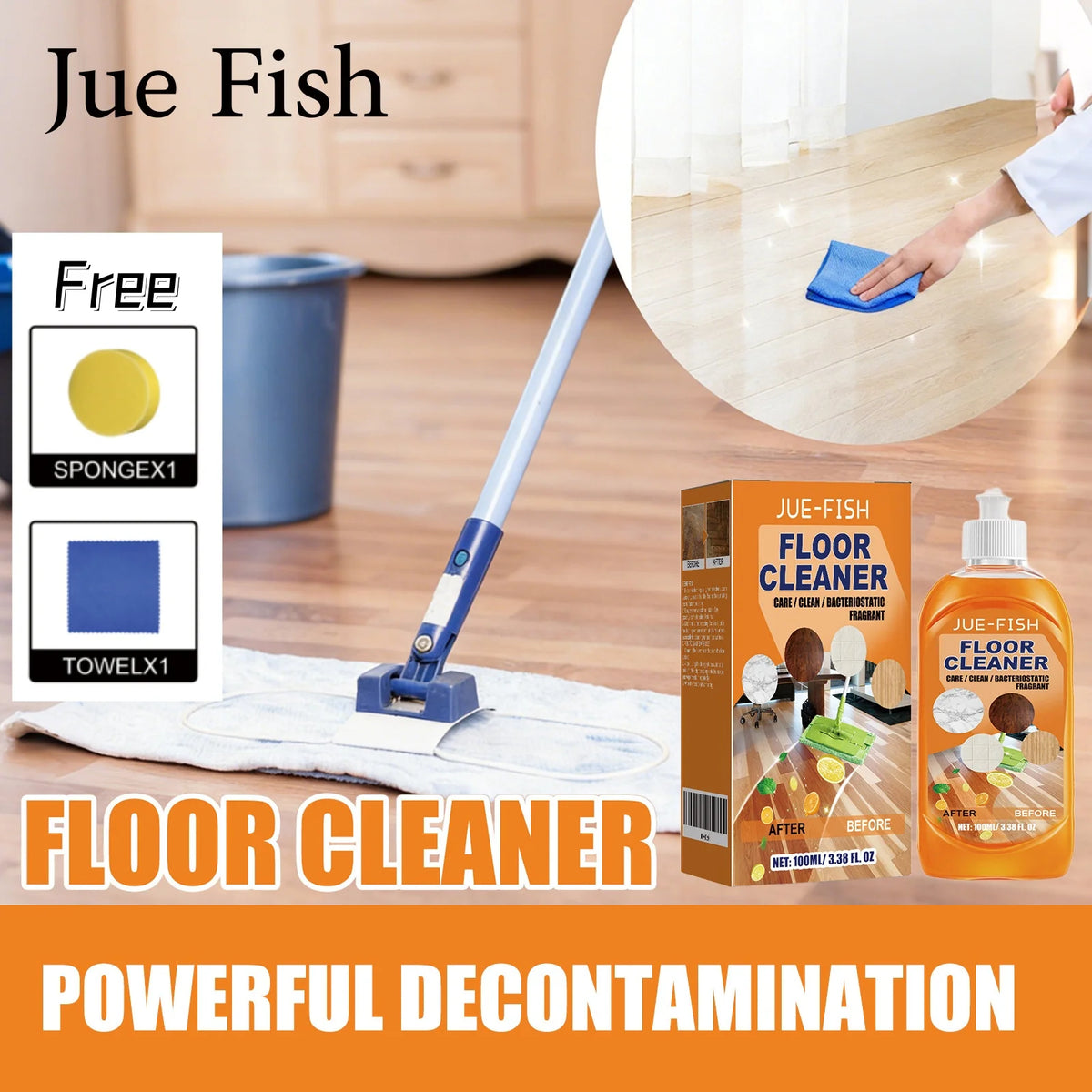 Jue-Fish Multi-Surface Floor Cleaner Kit – Tile & Wood Floor Cleaner Kit PLUSH
