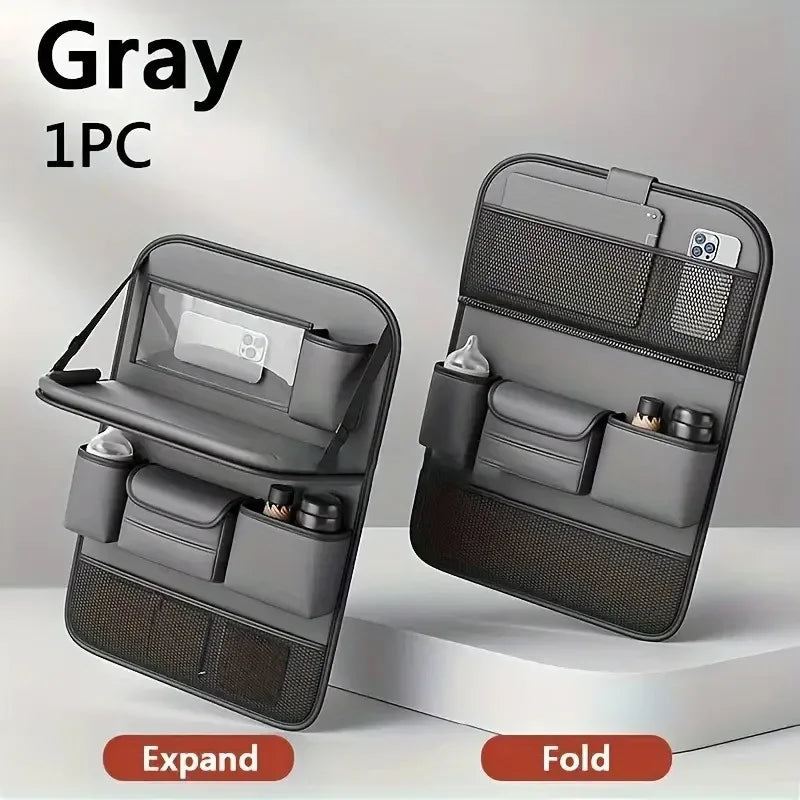 Faux Leather Car Seat Organizer – Dual Tablet & Cup Holder Car Seat Organizer PLUSH 1Pc Grey