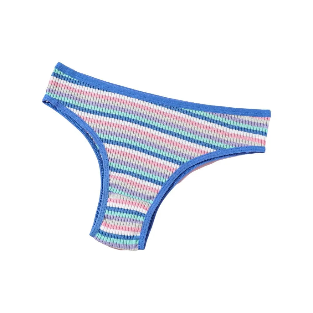Women's Cotton Briefs – Colorful Striped Low Waist Panties Women's Cotton Briefs PLUSH Blue L 1pc