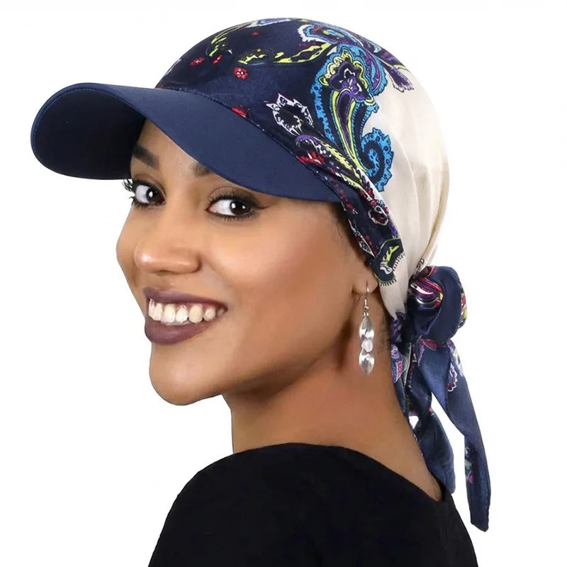 Women's Bandana Visor Hat Self-Tie Headscarf Beach Cap Visor Headscarf Hat PLUSH Blue Algae One Size