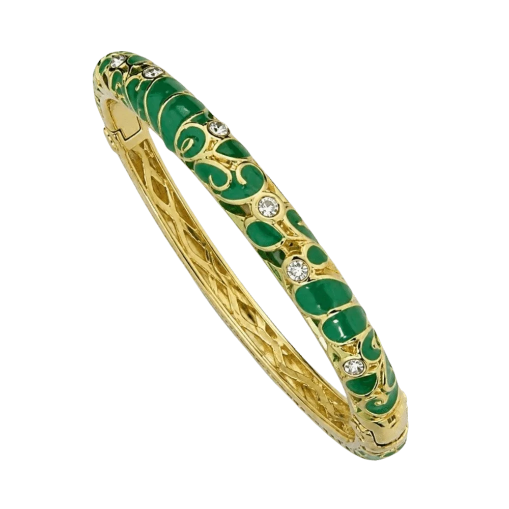 Vintage Cloisonne Enamel Open Cuff Bangle Bracelet for Women Enamel Cuff Bangle PLUSH Dark Green