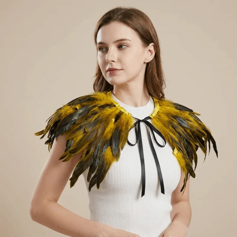 Adjustable Feather Shawl Shrug – Punk Rave Halloween Cape Feather Costume Cape PLUSH