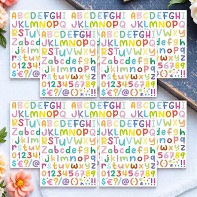 10 Sheets Colorful Alphabet & Number Stickers | Self Adhesive Craft Sticker Sheets PLUSH