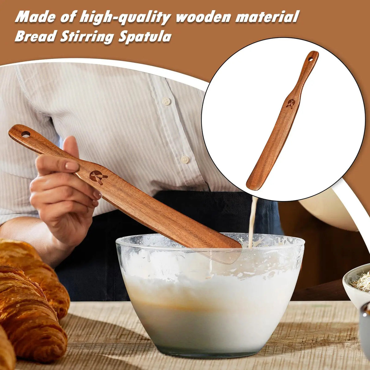 Wooden Dough Scraper & Bread Stirring Spatula | 27.9cm Dough Scraper Spatula PLUSH