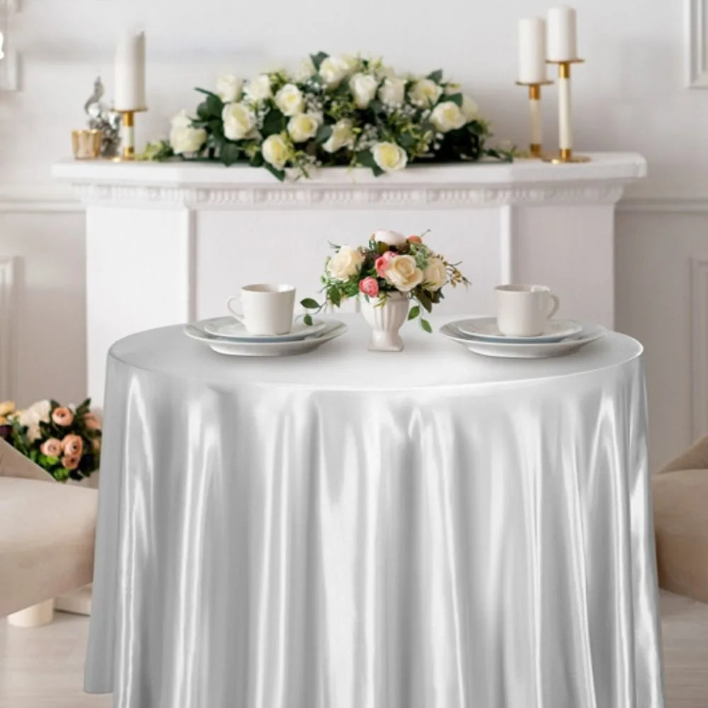 Round Satin Tablecloth – Imitation Silk Wedding Table Cover Satin Tablecloth PLUSH