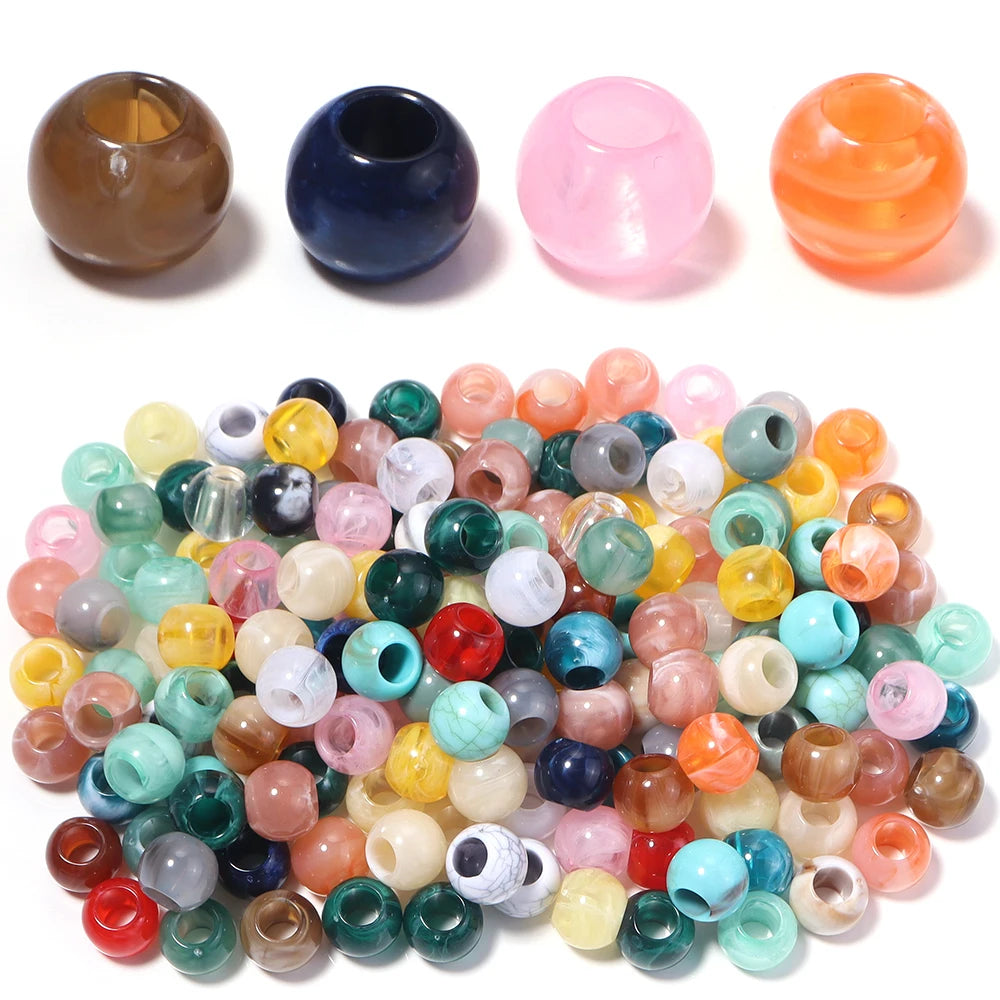 50pcs Acrylic Imitation Jade Dual Color Big Hole Spacer Beads Acrylic Spacer Beads PLUSH