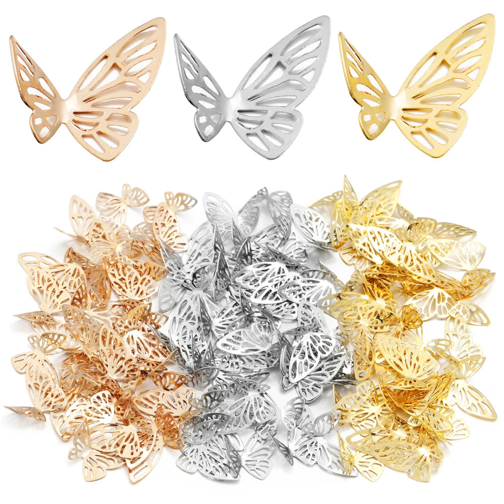 50pcs 3D Hollow Metal Butterfly Charms – DIY Jewelry & Decor Metal Jewelry Charms PLUSH