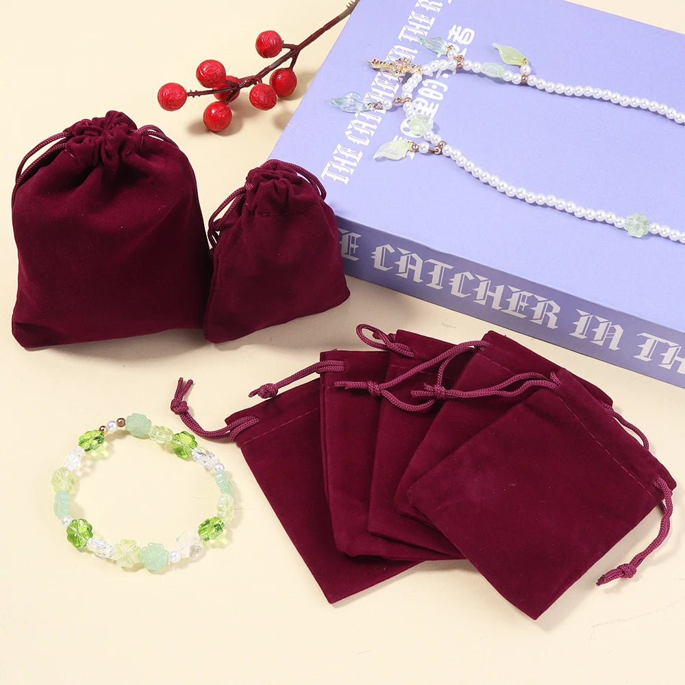 Red Velvet Drawstring Bags for Jewelry & Gifts – 5-10pcs Jewelry Gift Pouches PLUSH