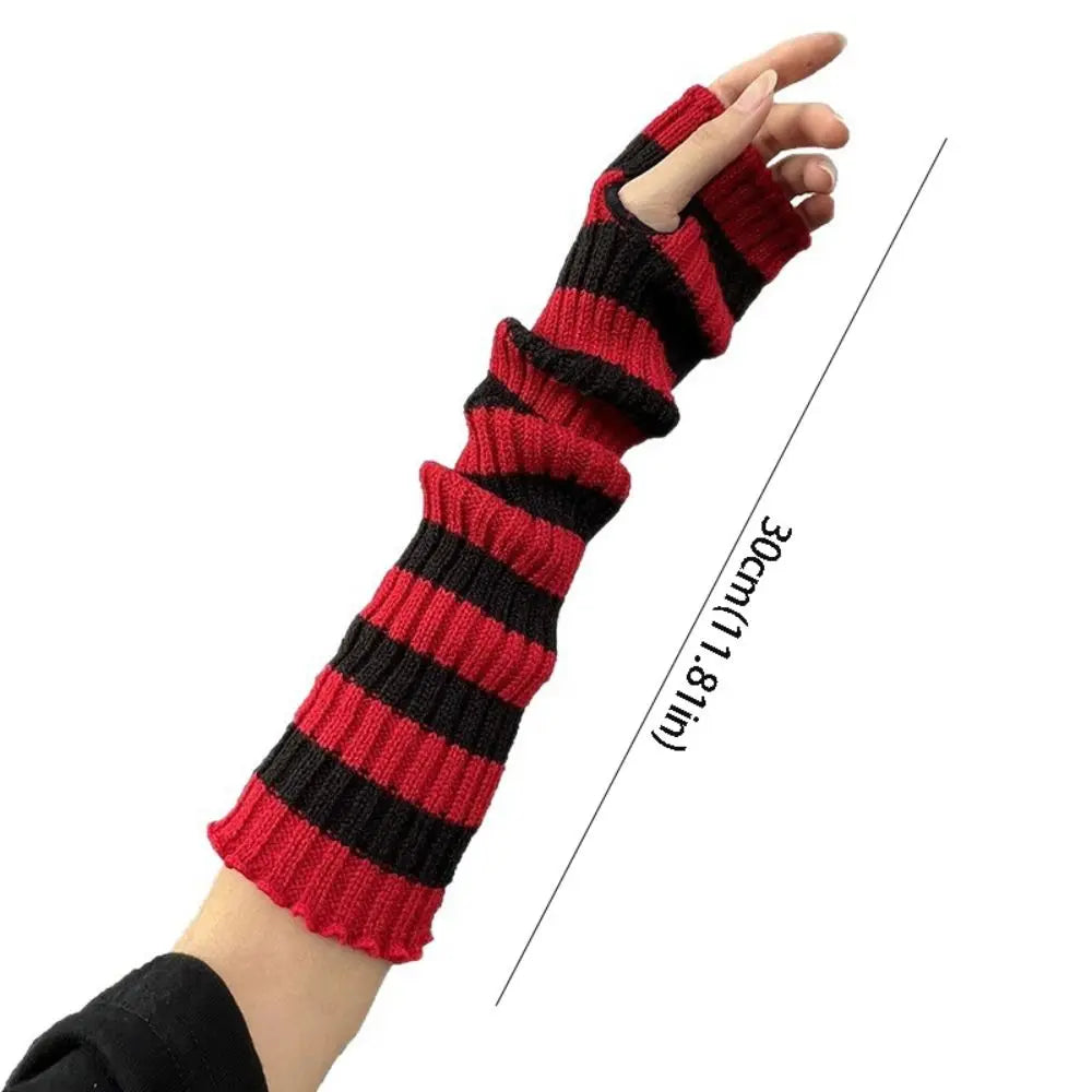 Y2K Striped Fingerless Arm Warmers – Long Knit Arm Sleeves Fingerless Arm Warmers PLUSH