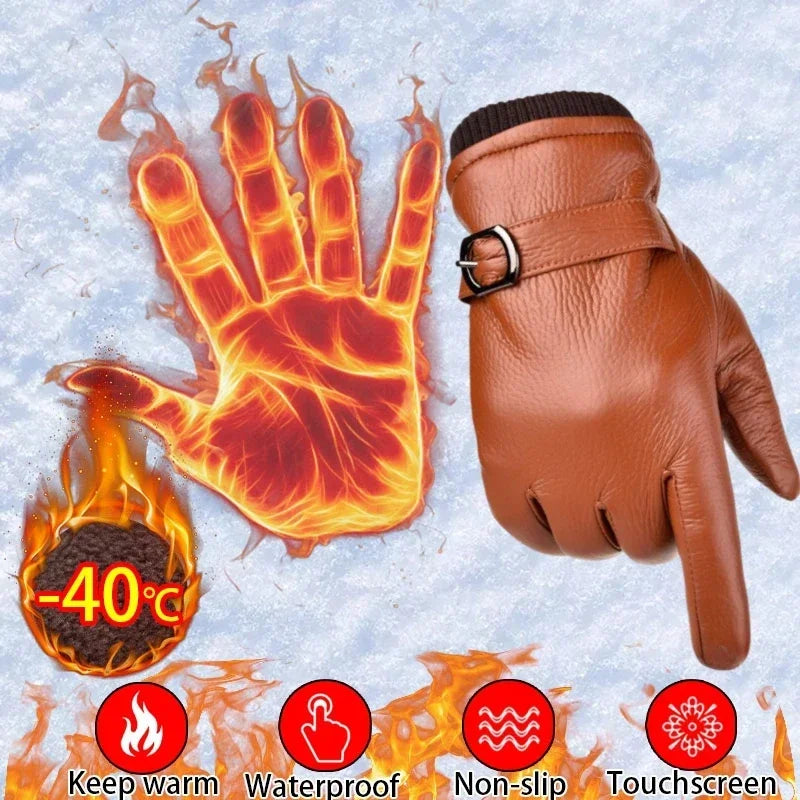 Windproof Thermal Touchscreen Leather Gloves – Winter Sports Winter Sports Gloves PLUSH