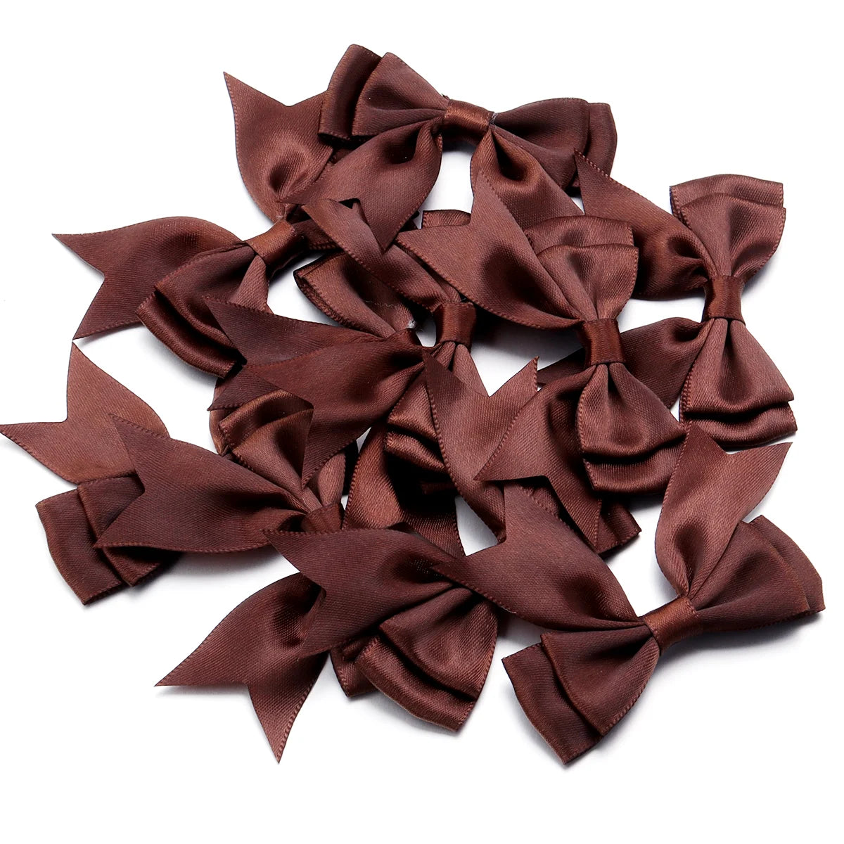10pcs Satin Ribbon Bows – Colorful Double Layer DIY Bowknot Ribbon Bow Embellishment PLUSH Brown 6cmx7cm