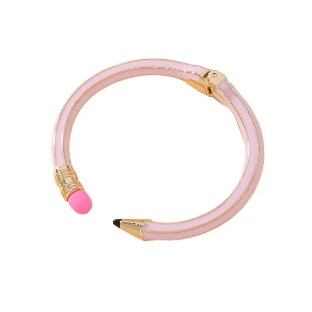 Pencil Shaped Colorful Cuff Bangle Bracelet | Fun Gift Novelty Bangle Bracelet PLUSH Pink-