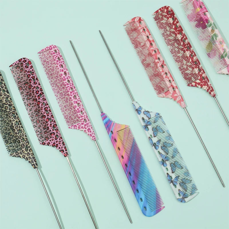 Anti-Static Rat Tail Combs – 8 Colorful Patterns | 1/3/8pcs Hair Styling Comb PLUSH