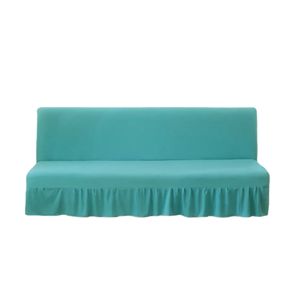 Elastic Armless Futon Sofa Cover with Skirt | Slipcover Sofa Slipcover PLUSH Lake Green S