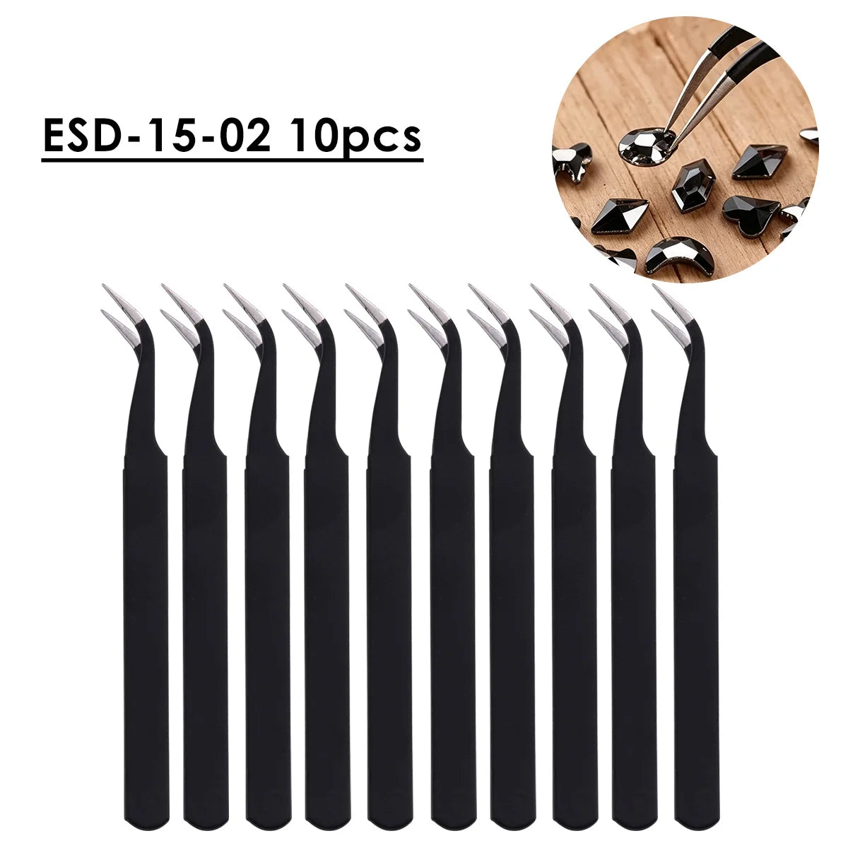 Curved Tip Black Metal Nail Tweezers 5/10pcs – Manicure Tool Nail Art Tweezers PLUSH ESD-15-02 10pcs