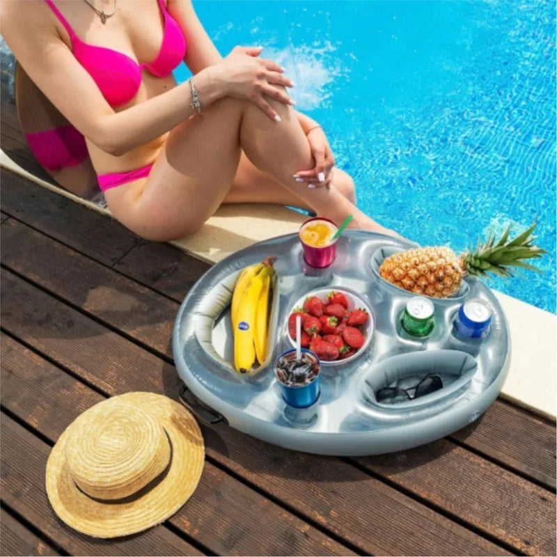 Inflatable Floating Pool Drink Cooler with Cup Trays – PVC Inflatable Pool Float PLUSH