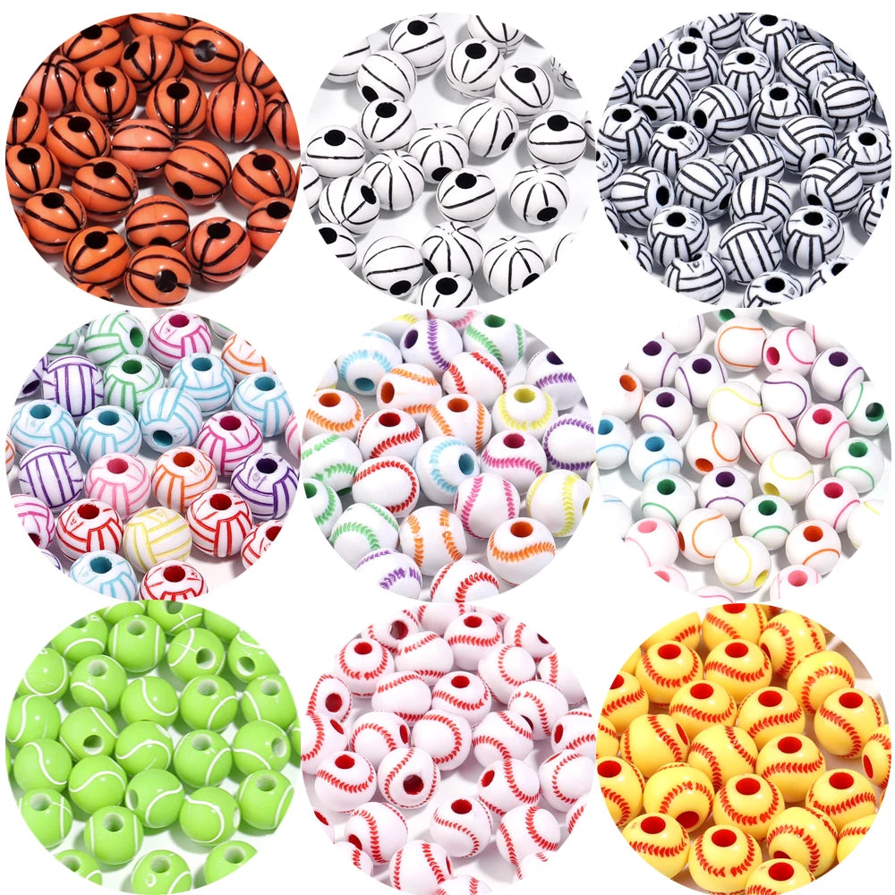50pcs Sport Ball Acrylic Spacer Beads – DIY Jewelry Making Acrylic Spacer Beads PLUSH