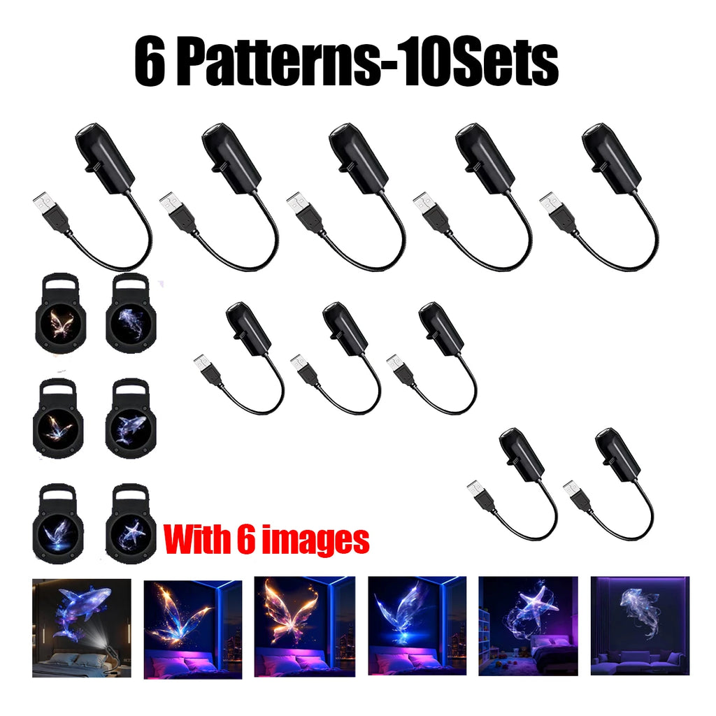 USB Butterfly Projection Night Light – Bedroom Atmosphere Lamp Projection Night Light PLUSH 6 Patterns-10Sets