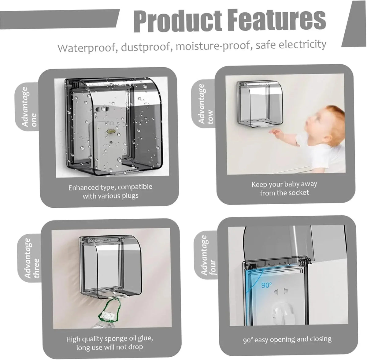 Waterproof Self-Adhesive Outlet Cover – Kids Safety Socket Protector Outlet Safety Cover PLUSH