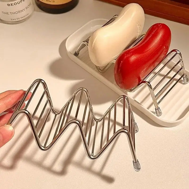 Stainless Steel Soap Rack with Drainage Tray | Bathroom Organizer Soap Rack & Tray PLUSH