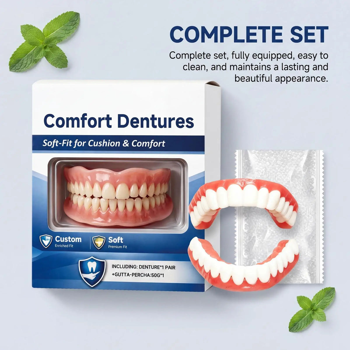Full Silicone Denture Set – Lifelike Fake Teeth Upper & Lower Cosmetic Denture Set PLUSH