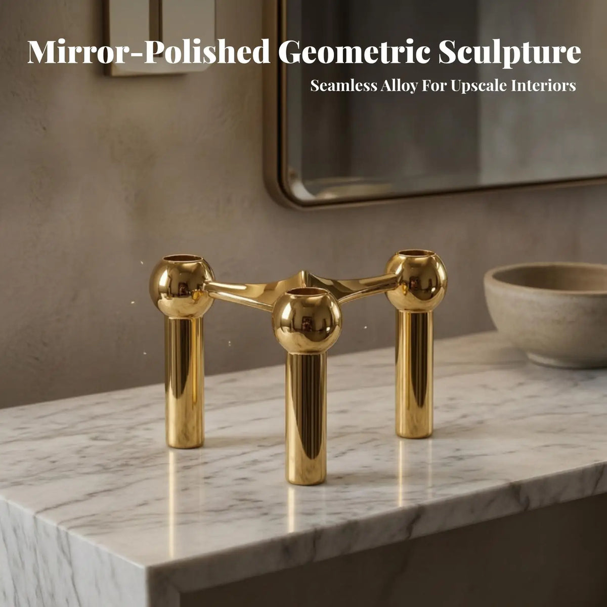 Modern Geometric Metal Candle Holder – Glossy Table Centerpiece Candle Holder PLUSH