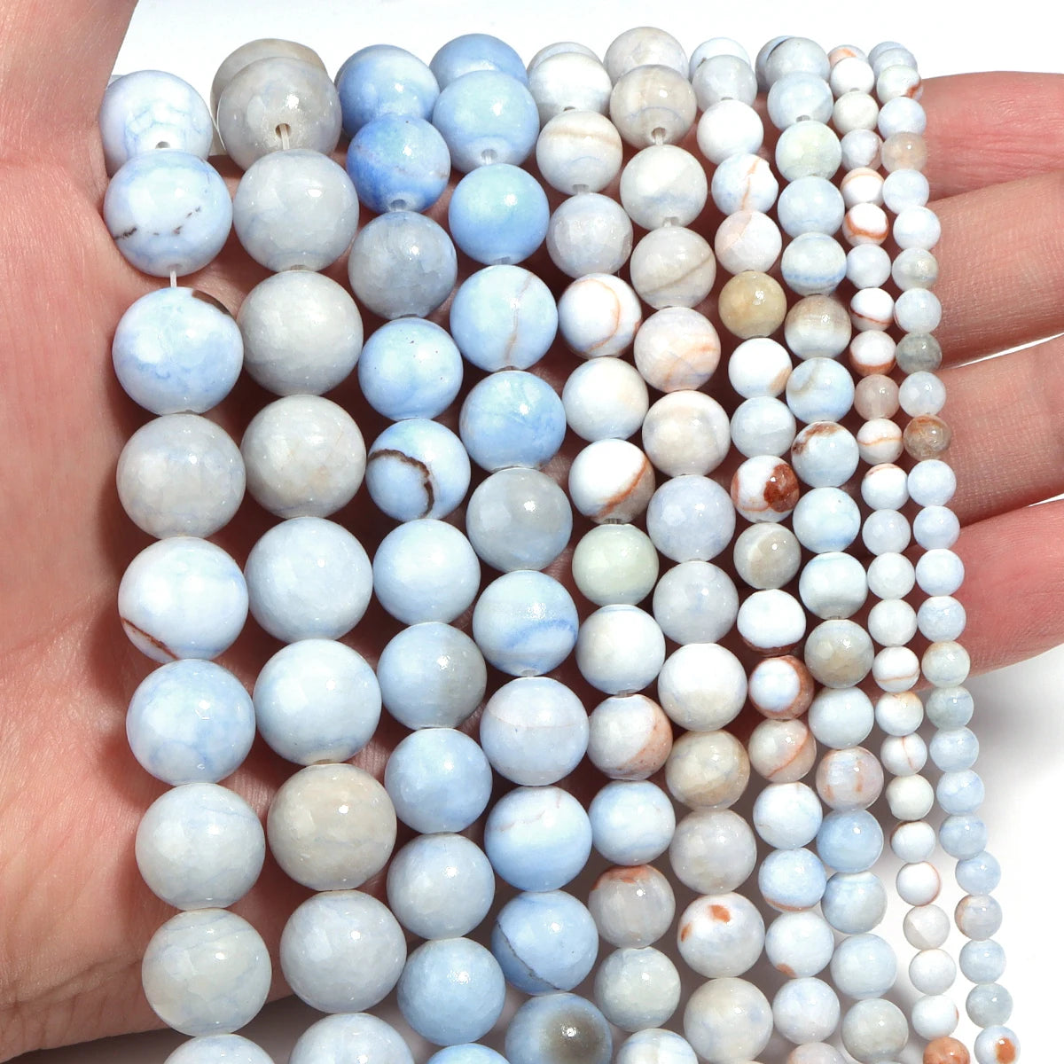 Blue Stripe Persian Jade Round Stone Beads for DIY Jewelry Natural Stone Beads PLUSH