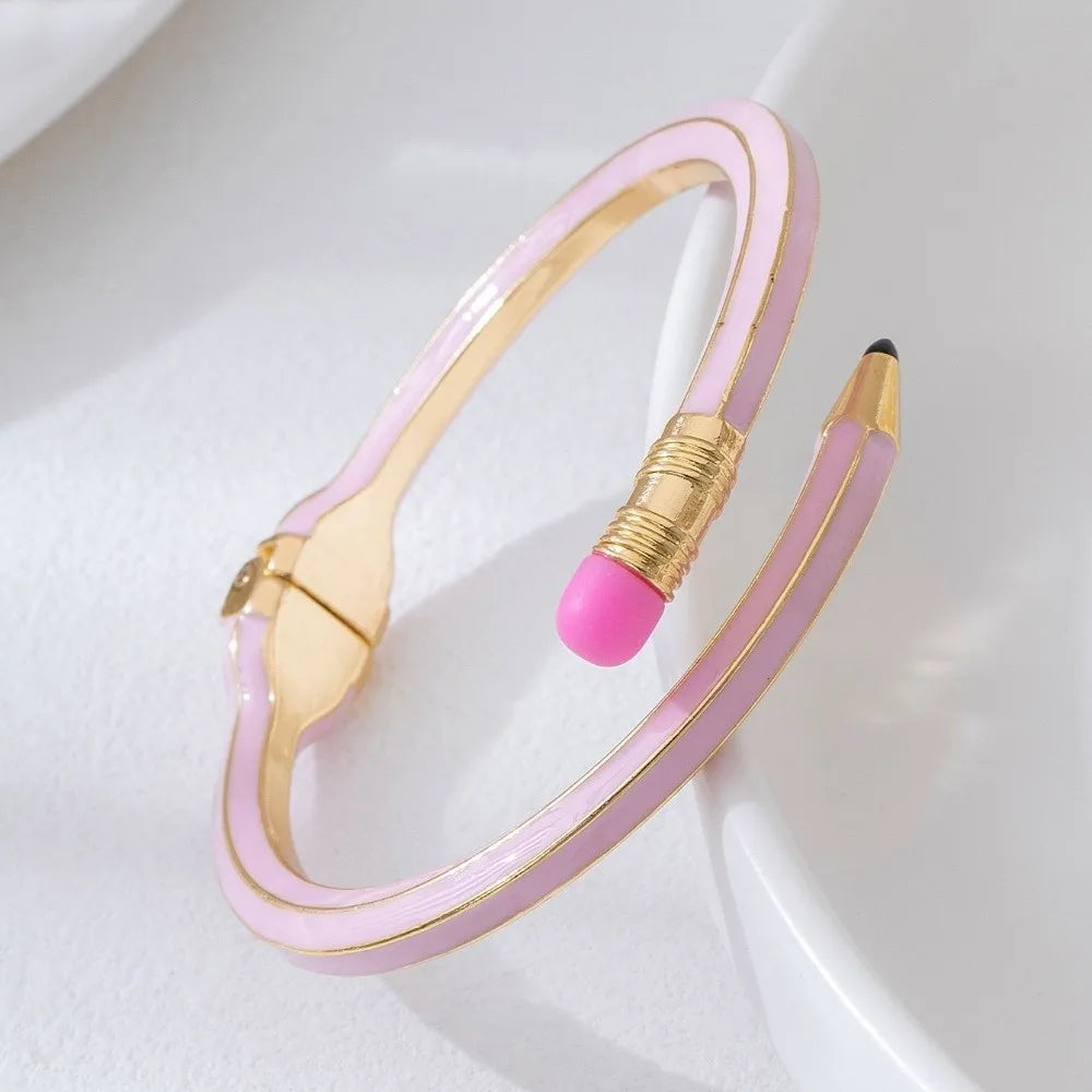 Open Cross Enamel Glitter Cuff Bracelet | Trendy Bangle Cuff Bracelet PLUSH Pink