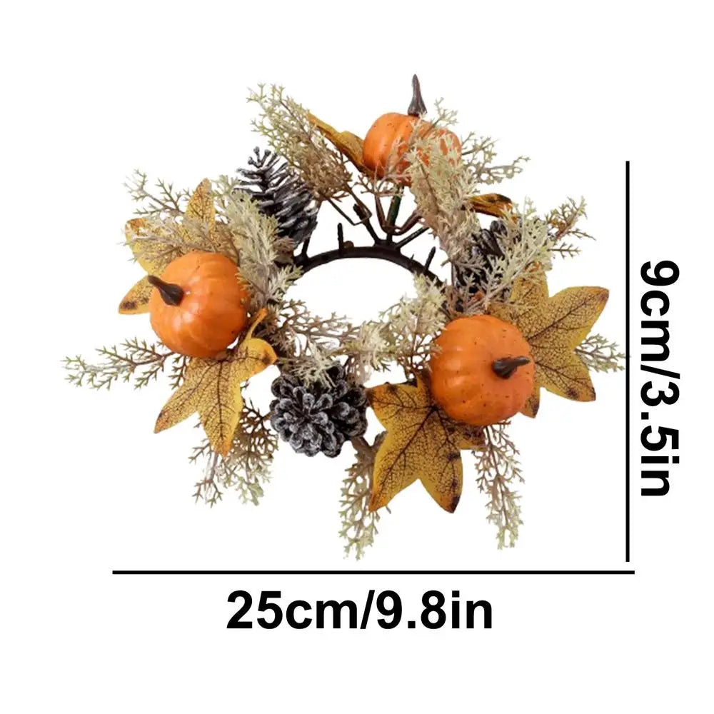 Fall Candle Ring Wreath – Maple Leaves & Pine Cones Décor Candle Ring Wreath PLUSH B