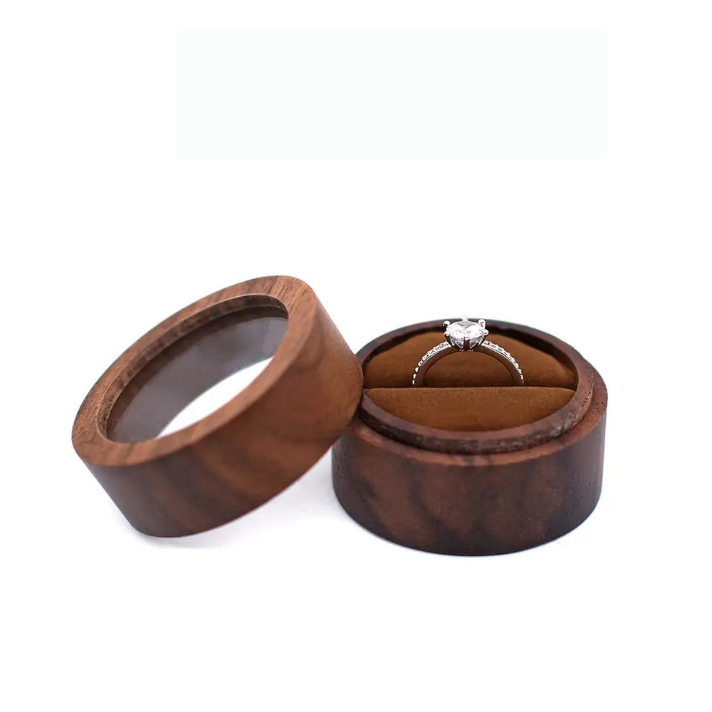 Round Walnut Wood Ring Box – Engagement & Jewelry Gift Case Jewelry Gift Box PLUSH -8