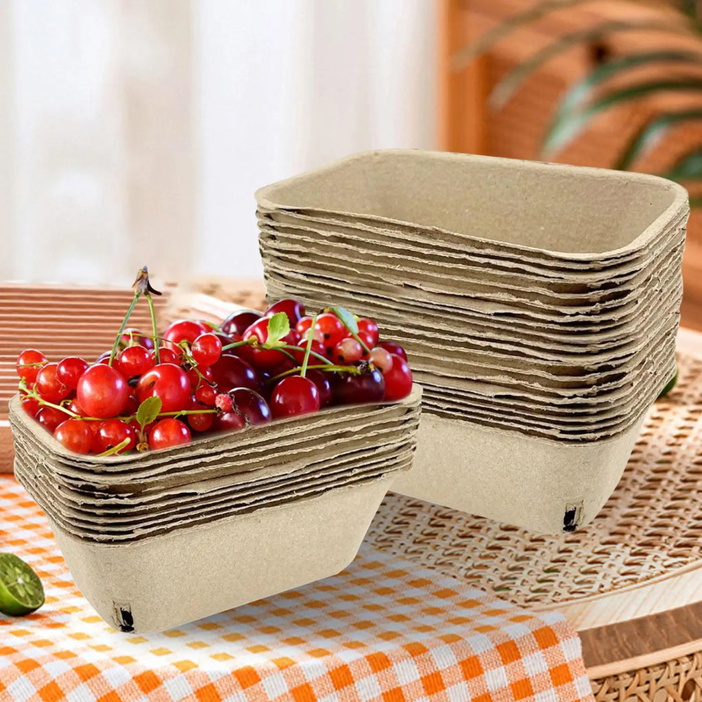 50pcs Paper Pulp Berry Baskets – Eco Fruit Storage Trays Fruit Storage Basket PLUSH