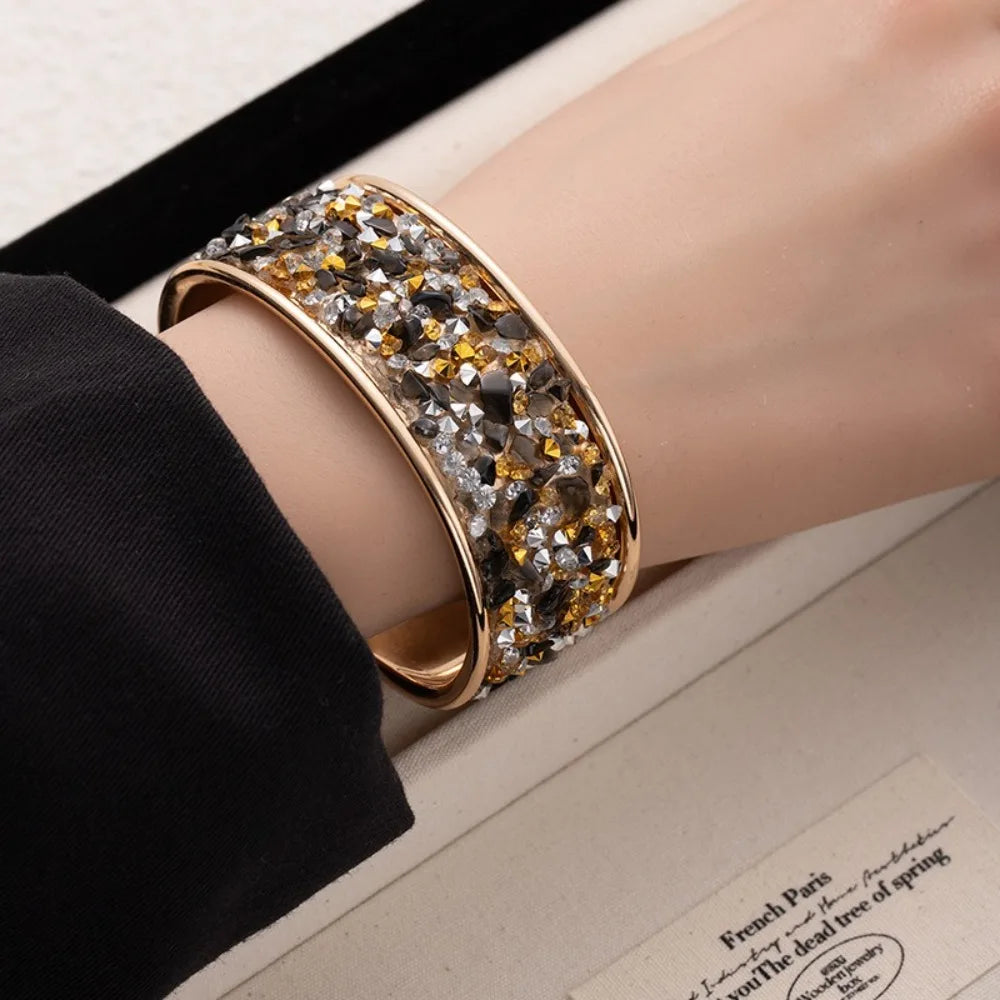 Bohemian Wide Open Cuff Bangle – Rhinestone Stone Bracelet Cuff Bangle Bracelet PLUSH