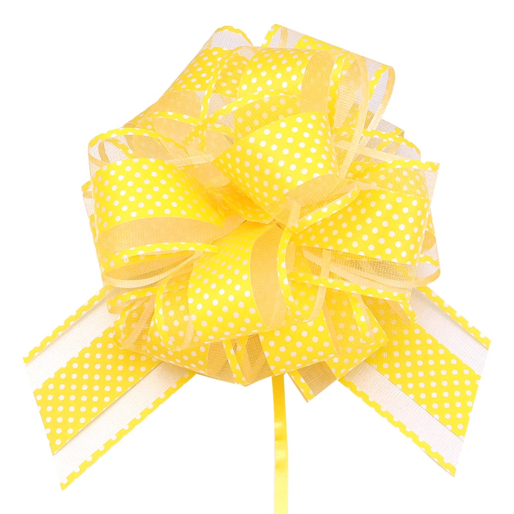 2pcs Polka Dot Pull Bow Ribbons 15cm – Gift Wrap Decoration Gift Wrap Bow PLUSH Yellow