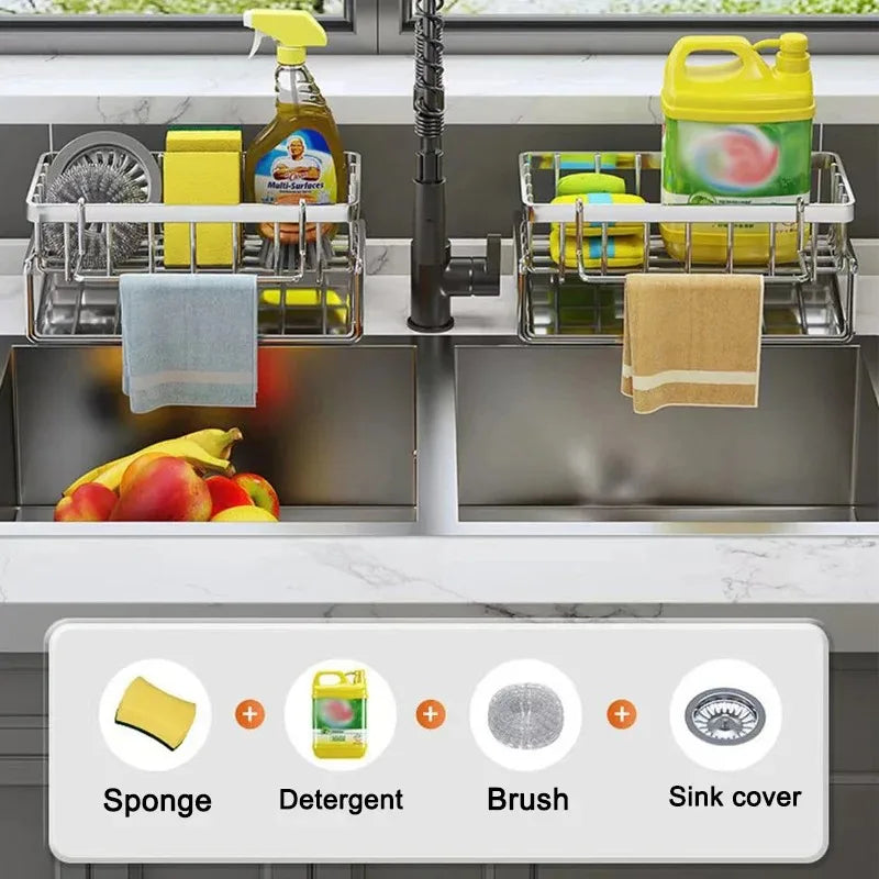Stainless Steel Kitchen Sink Sponge & Drain Rack Organizer Sink Organizer Rack PLUSH