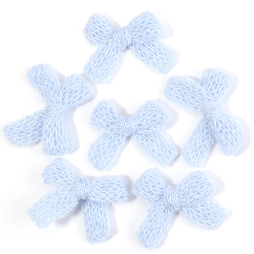 10pcs Fluffy Knitted Wool Yarn Bows – DIY Hair & Jewelry Craft DIY Hair Bow PLUSH sky blue 4x5cm