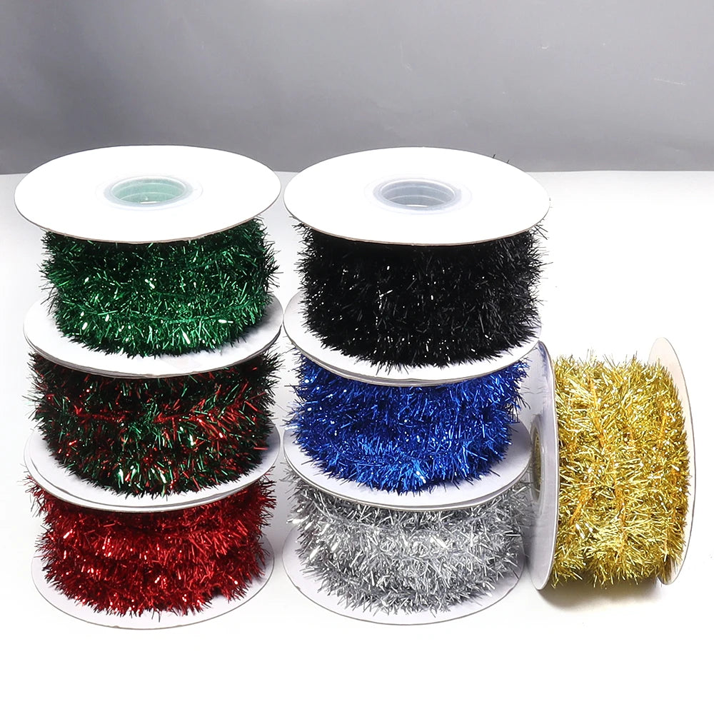 10 Yards Tinsel Fringe Trim Metallic Ribbon – Christmas Décor Tinsel Fringe Ribbon PLUSH