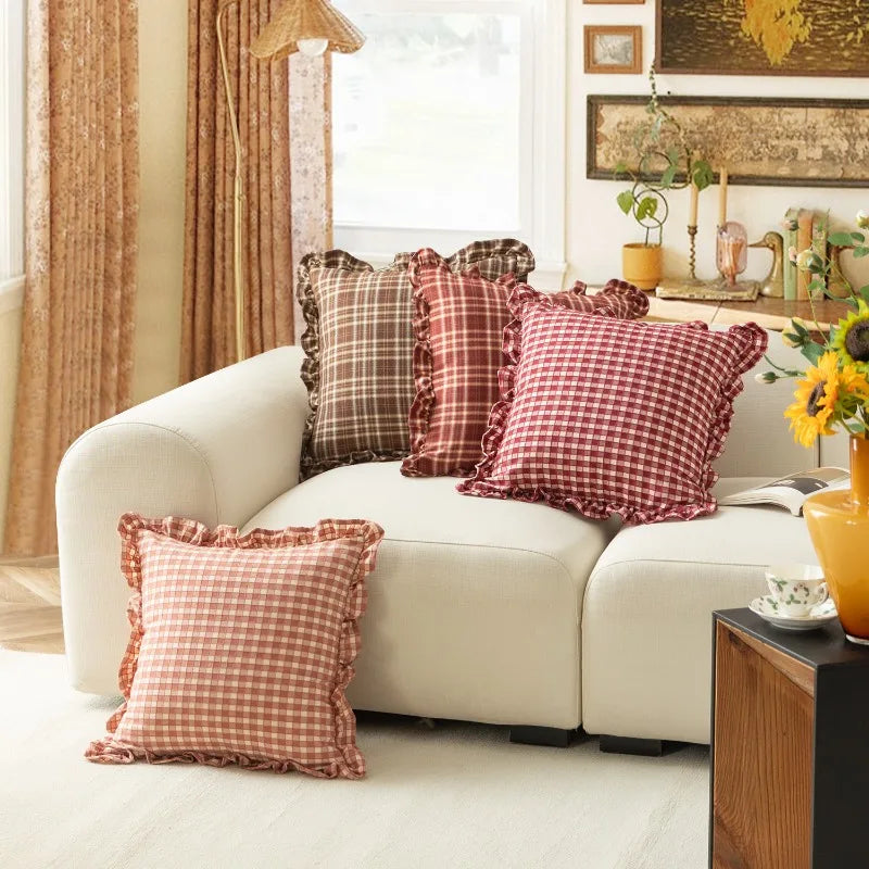 45x45cm Retro Plaid Pillowcase | Square Decorative Pillow Cover Decorative Pillow Cover PLUSH
