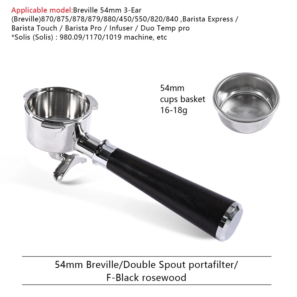 54mm Double Spout Portafilter for Breville 870/880 & Solis Coffee Portafilter PLUSH 54MM 3Ear-Ebony F