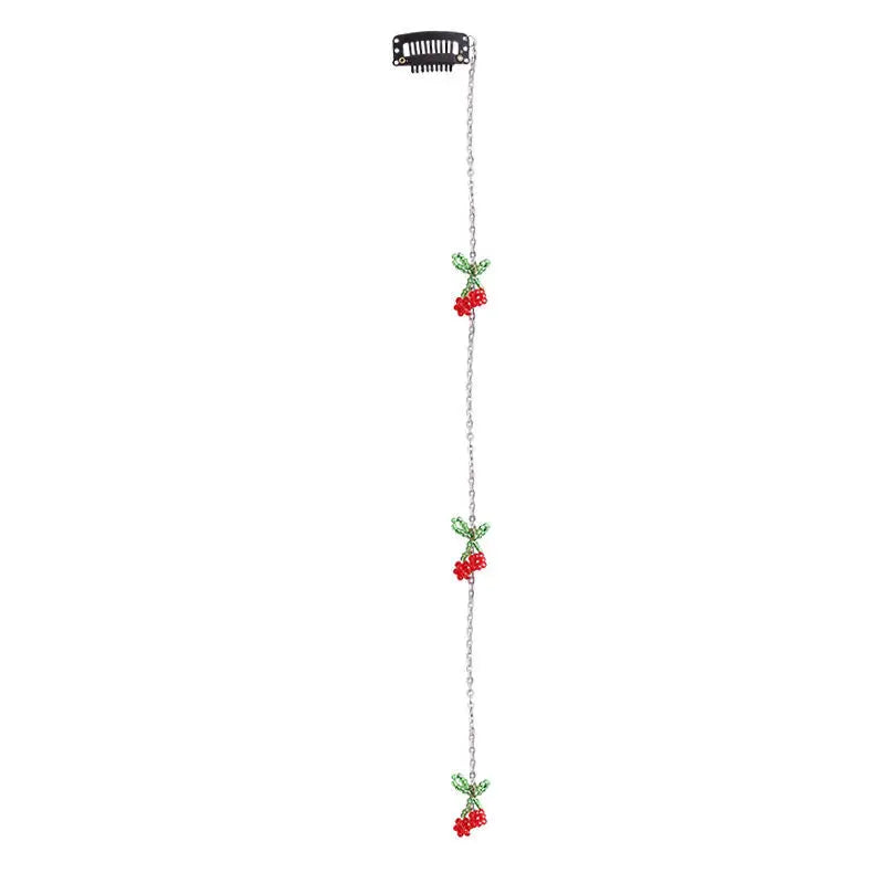 Red Cherry Tassel Hair Clip – Braided Wax Thread Charm Tassel Hair Clip PLUSH