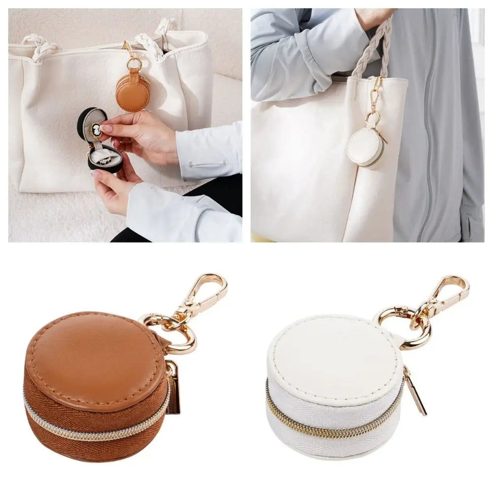 Round PU Leather Jewelry Box – Ring & Necklace Storage Case Jewelry Storage Box PLUSH