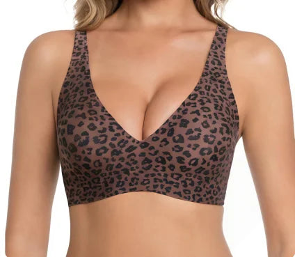 Zeriluna Seamless Push Up Bralette – Adjustable Sports Bra Sports Bralette PLUSH Brown Leopard Print 1XL