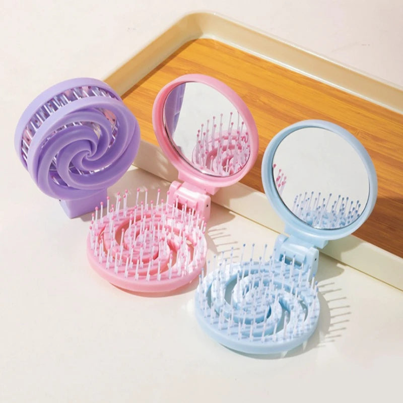 Mini 2-in-1 Foldable Scalp Massage Comb with Mirror | Travel Scalp Massage Comb PLUSH