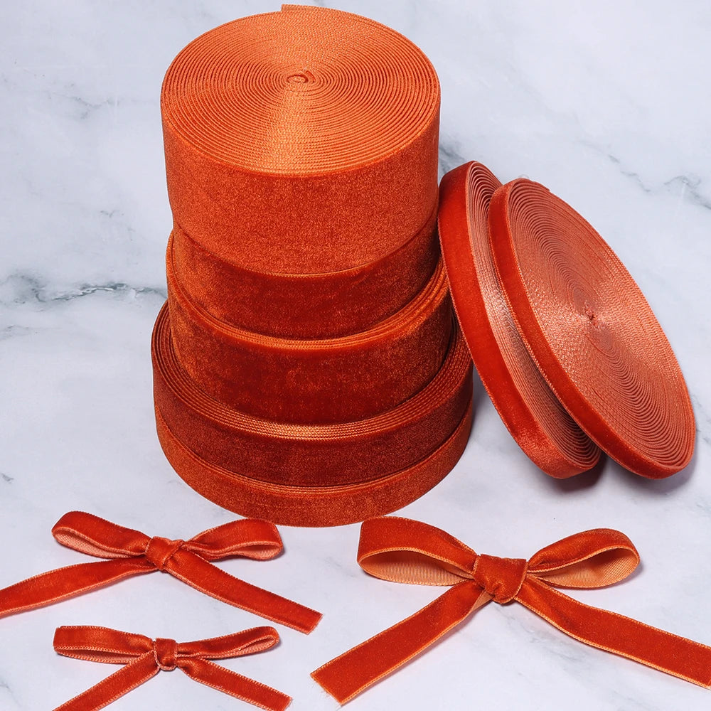Orange Velvet Ribbon 6–38mm | DIY Gift Wrapping & Wedding Velvet Craft Ribbon PLUSH