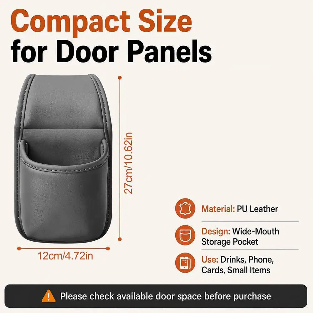PU Leather Car Door Cup Holder & Storage Pocket Car Door Organizer PLUSH Gray