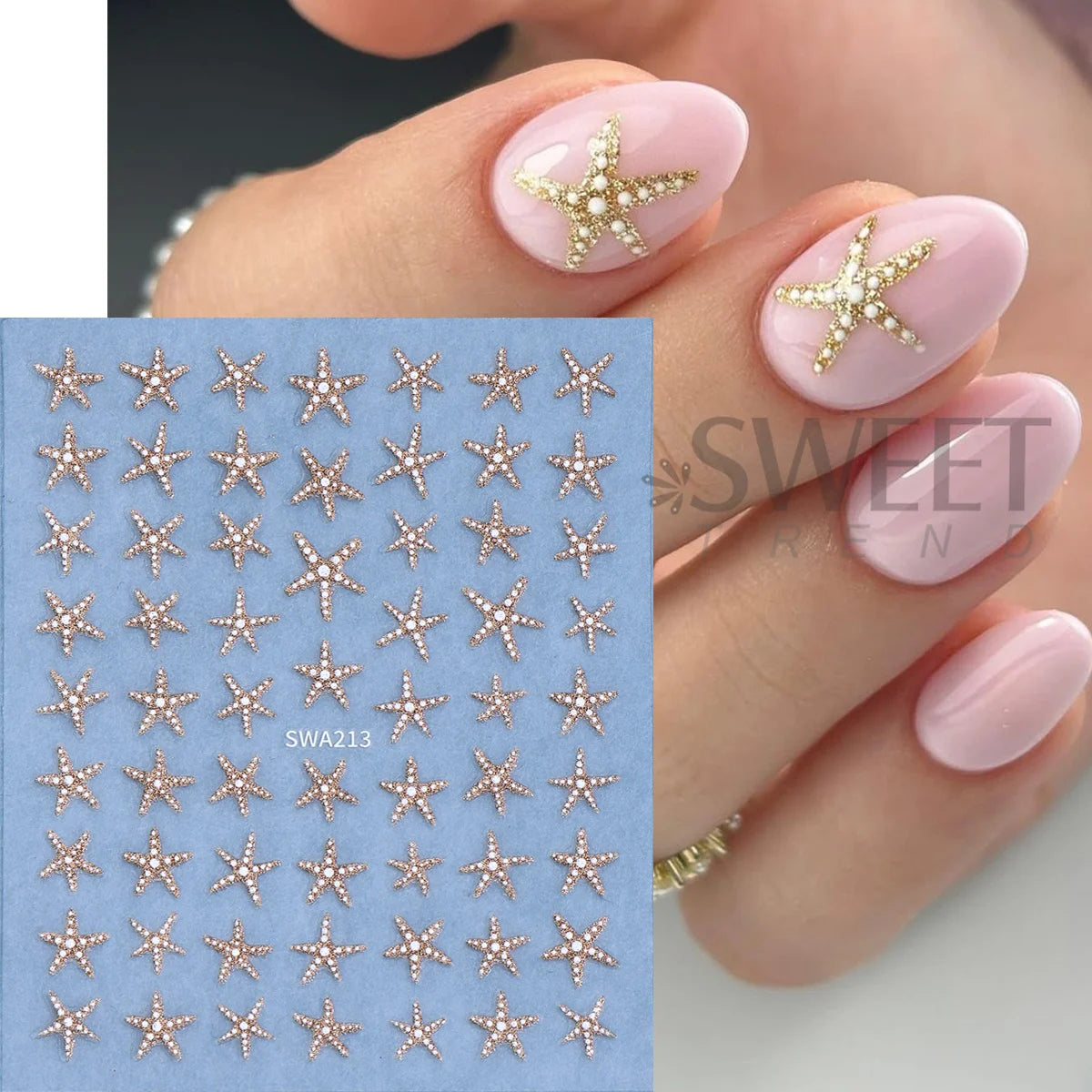 4pcs Marine Life Nail Stickers Gold Silver Glitter Starfish Nail Art Stickers PLUSH