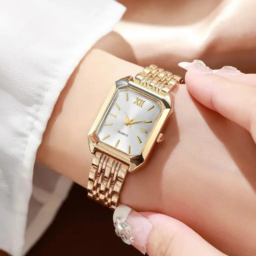 Women's Quartz Watch & Rhinestone Bracelet Set | Rectangle Dial Watch & Bracelet Set PLUSH