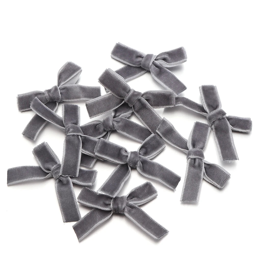 10pcs Velvet Flocking Bow Ribbons 1cm – DIY Hair & Gift Decor Velvet Bow Ribbons PLUSH gray