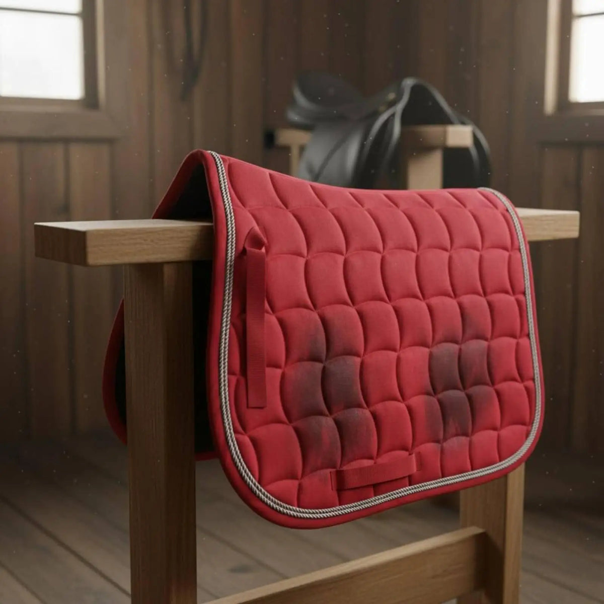 Quilted Polycotton Saddle Pad | Double Rope Border, 300g Fill Equestrian Saddle Pad PLUSH