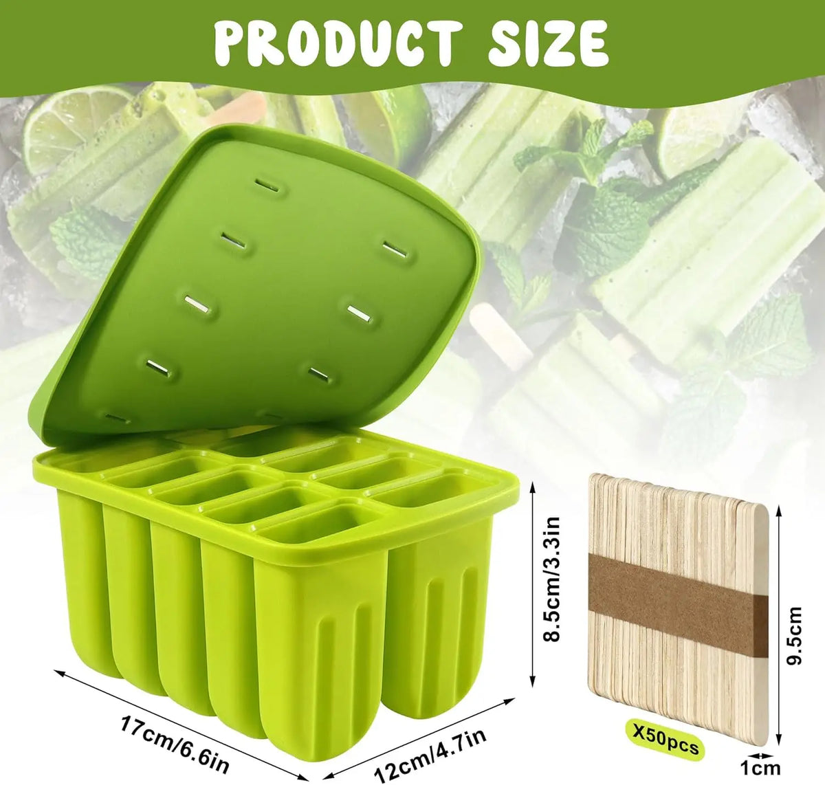 10-Cavity Silicone Popsicle Molds with 50 Sticks – Easy Release Popsicle Mold Set PLUSH