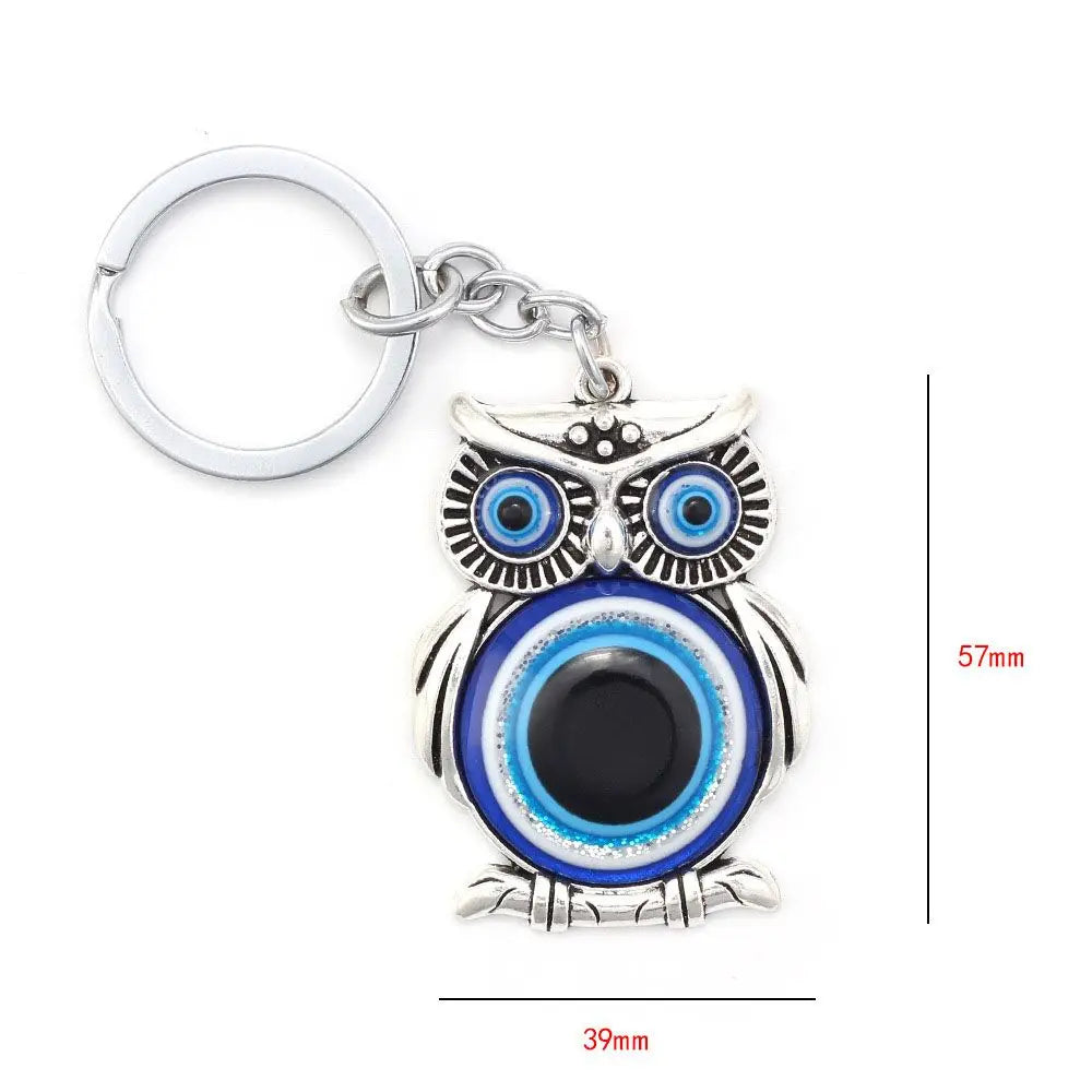 Evil Eye Owl Lucky Charm Keychain – Glass Car Pendant Charm Keychain PLUSH
